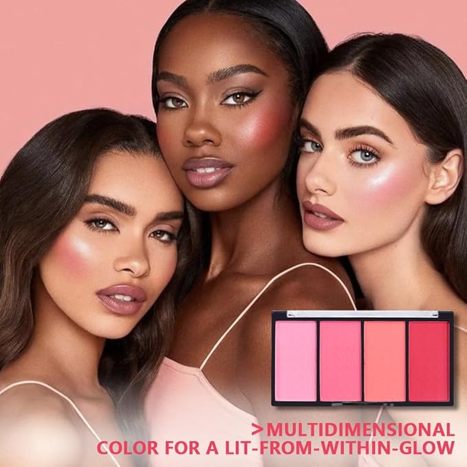 Quads Blush Makeup Palette, Matte Pressed Powder Blushes Palette, Lip & Face Paint Palette for Women, Lasting Light Pink & Hot Pink Peach and Deep Red, Platillo de rubores de cuatro colores-Velvo Beauty