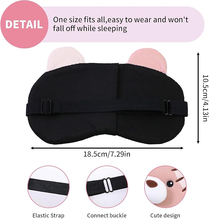 PERFECTSIGHT Sleep Eye Masks, Cute Plush Sleep Eye Cover Lightweight Adjustable Eyeshade Faux Fur Mask Cover for Women Men Kids Sleep Travel Nap, Big Eye Girl, Purple Nose, Brown Pudding Bear-Velvo Beauty