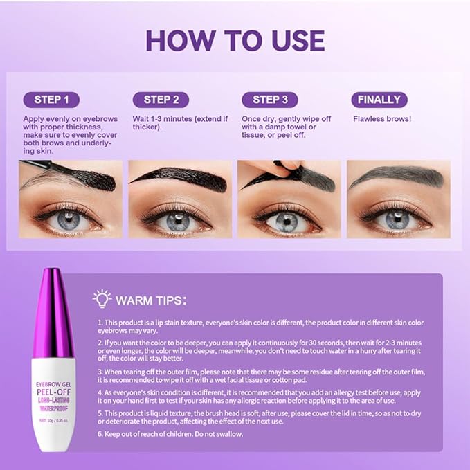 2Pcs Peel Off Eyebrow Tint Gel - Waterproof & Sweatproof All-Day Wear, Transfer-Resistant Tattoo Effect, All Skin Types + Mother’s Day Gift Set, 02#Brown-Velvo Beauty