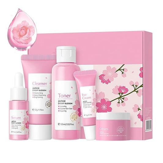 Korean Skin Care Set - Sakura Skin Care Sets & Kits - Women Gift Sets with Cleanser-Toner-Serum-Face Cream-Eye Cream - Skin Care Routine Kit for Women - Beauty Products Gift Box (SetB)-Velvo Beauty