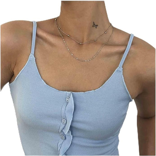 Boho Layered Satellite Choker Necklace Gold Ball Chain Necklace Short Collar Necklace Vintage Double Layer Necklace Jewelry for Women and Girls Gifts-Velvo Beauty