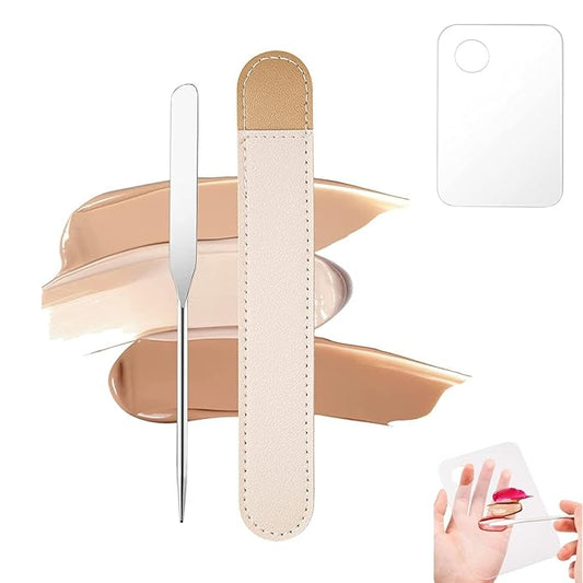 Foundation Spatula, 3-Pack Acrylic Nail Art Palette Oblique Round Head Stainless Steel Makeup Spatula for Woman Professional Facial Makeup Tools Makeup Mixing Palette-Velvo Beauty