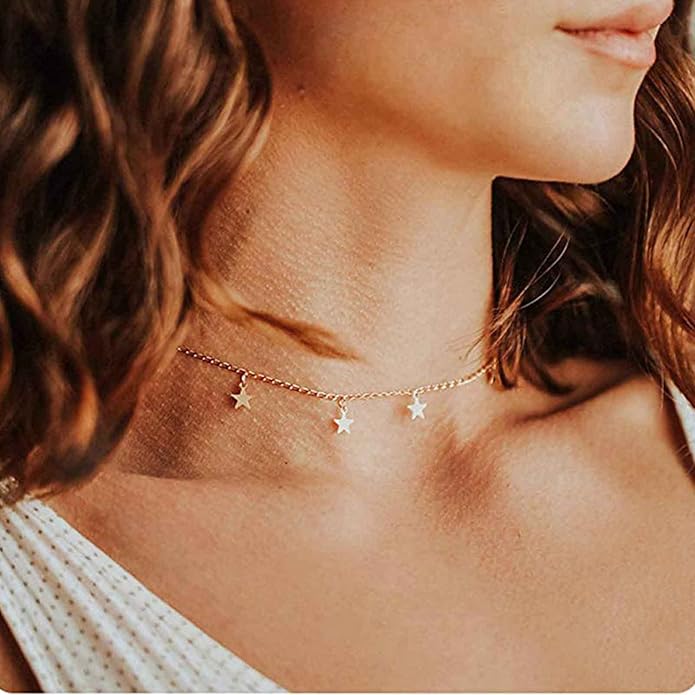 Boho Star Choker Necklace Gold Star Dangle Necklace Chain Short Minimalist Necklace Gold Collarbone Necklace Jewelry for Women Gifts-Velvo Beauty