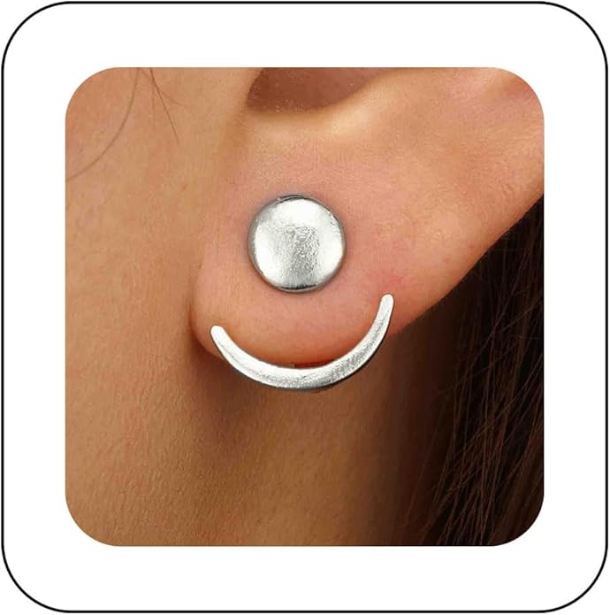 Boho Moon Ear Jackets Earrings Crescent Moon Stud Earrings Gold Sun Moon Earrings Minimalist Double Sided Round Earrings Jewelry for Women-Velvo Beauty