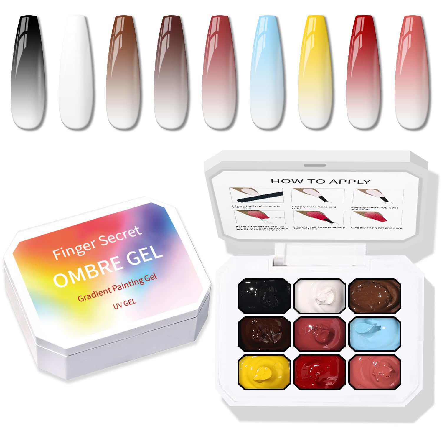 Sponge Pat Paint Nail Gel, 9 Colors Ombre Nails Gradient Gel Nail Blush Blooming Aura Nails Drawing Stripper Floral Painting Nail Art, No Wipe, UV/LED Curing (9 Colors D)-Velvo Beauty