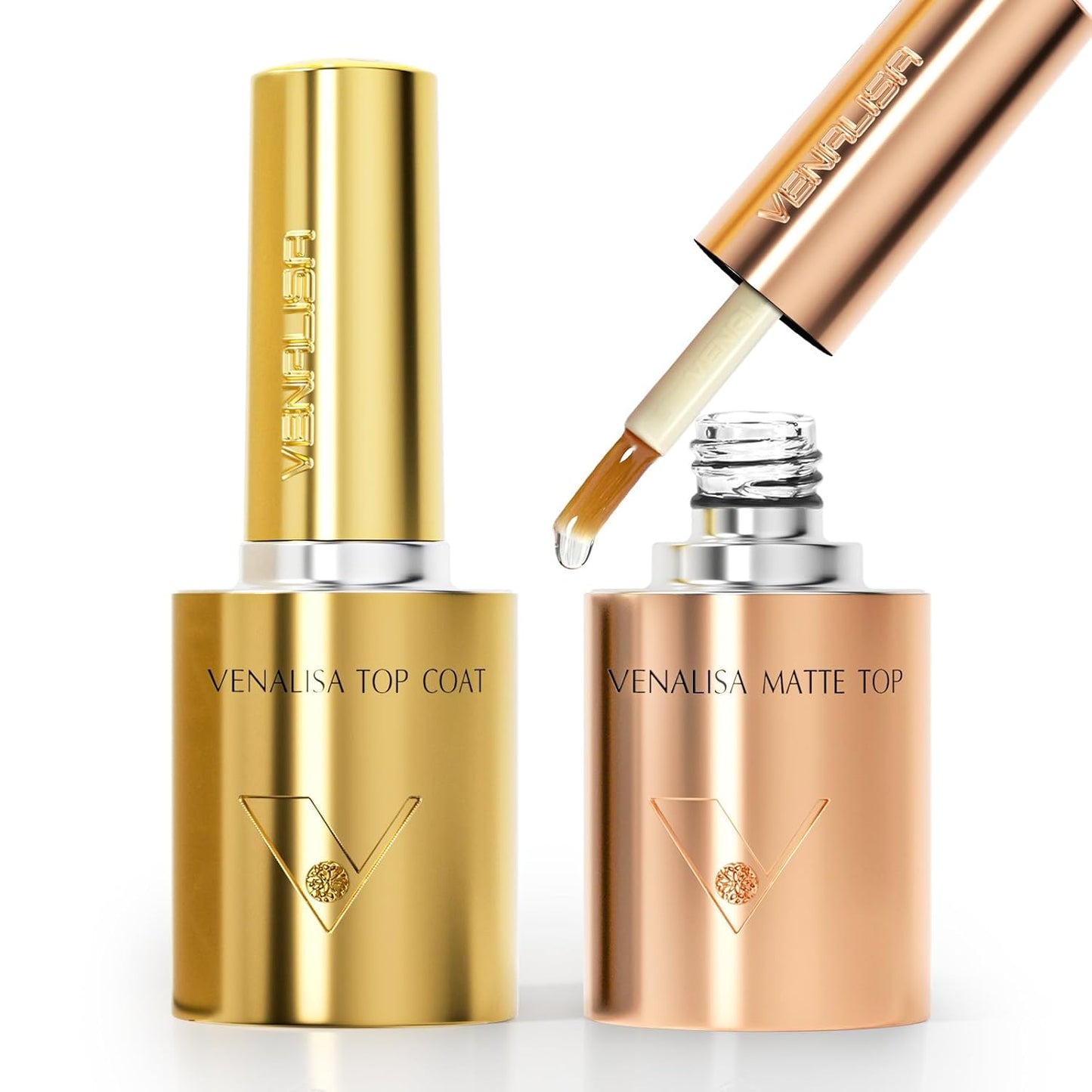 VENALISA 2 Pcs No Wipe Matte Top Coat and Glossy Gel Top Coat Set- High Shiny Long Lasting Clear Gel Nail Polish Kit, Soak Off Nail Art Home and Professional Manicure-Velvo Beauty