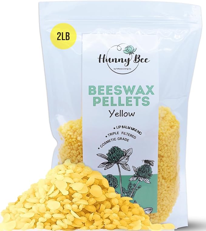 HUNNYBEE Beeswax Pellets 2LB, 100% Pure Bees Wax for DIY Candles, Skin, Body Cream, Face, and Hair Care, Lotions Deodorant, Lip Balm and Soap Making (Yellow, 2 lbs)-Velvo Beauty