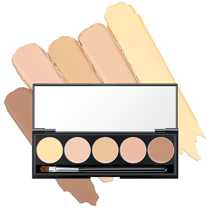 5 In 1 Multi-Use Correcting Concealer Palette,Waterproof Long Lasting Contour Palette,Professional Creamy Concealer Kit for Women,Easy to Create Full Coverage and Natural Finish.#4-Velvo Beauty
