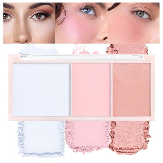 3 IN 1 Brown Nude Face Highlight Bronzer Powder Palette for Face Cheeks Contour Brightening, Buildable Matte Coverage Natural Makeup,Ultra Sculpt Nose Shadow Eyeshadow Primer-Nude-Velvo Beauty