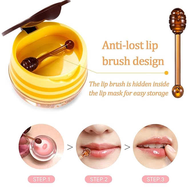 3 PCS Bee Lip Balm Lip Mask Honey Pot, Honey & Strawberry & Apple Lime Lip Mask Overnight Propolis Moisturizing Lip Balm with Stick,Hydrating Repair Lip Sleeping Mask,Prevention Dry and Cracked-Velvo Beauty