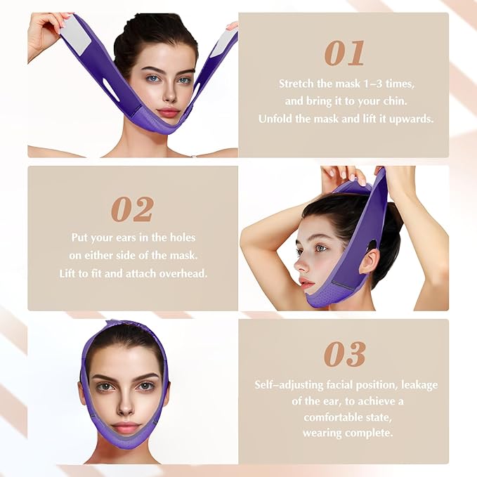 Reusable V Line Lifting Mask with Chin Strap, V Shaped Face Mask for Sagging, Jaw Exerciser (Dark Purple)-Velvo Beauty