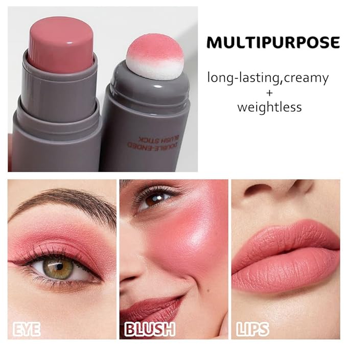 Cream to Powder Blush Stick, High Impact Color, Moisturizing Face Makeup (03#, 1 Count (Pack of 1))-Velvo Beauty