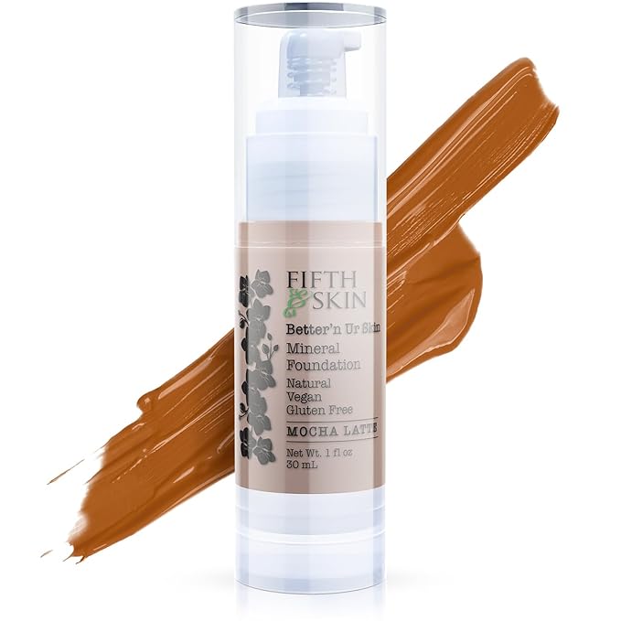 Fifth & Skin: Better’n Ur Skin Liquid Foundation (MOCHA LATTE) - Natural, Organic, Vegan, Cruelty-Free - Gluten-Free Beauty with Buildable Coverage and Palm-Free Luxury - 1 oz-Velvo Beauty