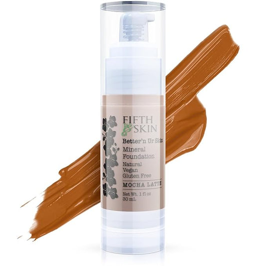 Fifth & Skin: Better’n Ur Skin Liquid Foundation (MOCHA LATTE) - Natural, Organic, Vegan, Cruelty-Free - Gluten-Free Beauty with Buildable Coverage and Palm-Free Luxury - 1 oz-Velvo Beauty