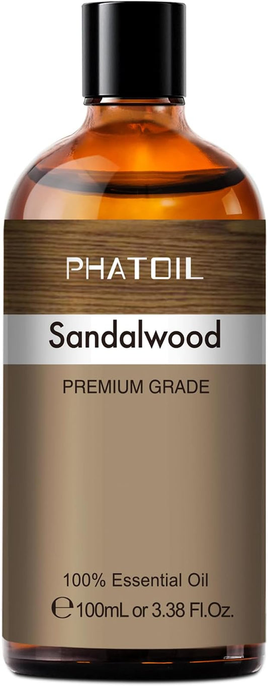 PHATOIL 3.38FL.OZ Sandalwood Fragrance Oils for Aromatherapy, Essential Oils for Diffusers for Home, Perfect for Diffuser, Yoga, Skin Care, DIY Candle and Soap Making - 100ml
