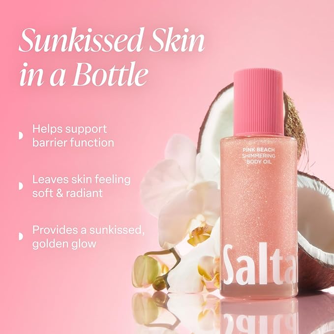 Saltair Shimmering Body Oil - Pink Beach Scented Dry Oil Moisturizer with Light-Reflecting Pearl Pigments. Moisturizing Glow for All Skin Types - 4 Fl Oz-Velvo Beauty