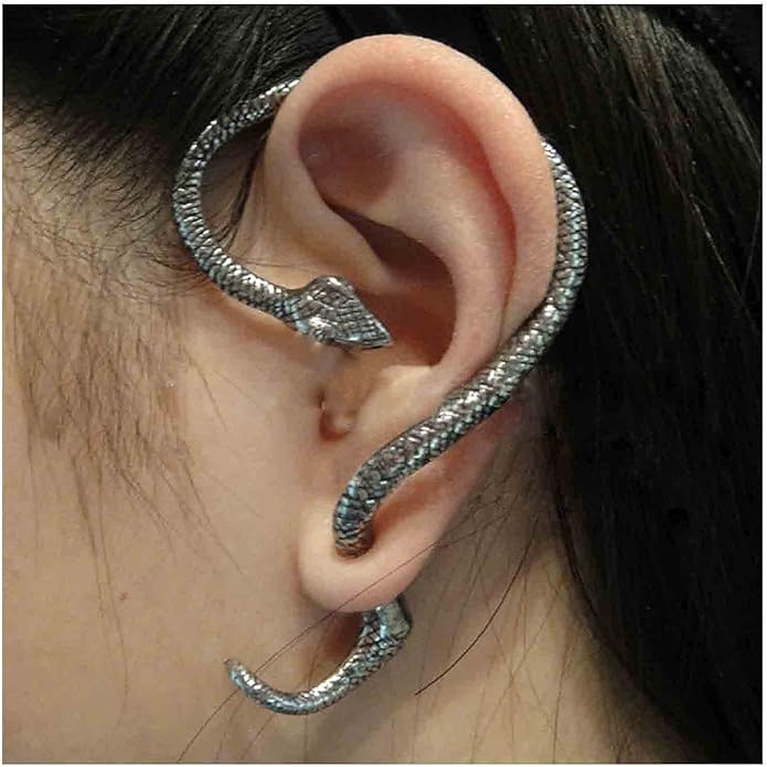 Punk Snake Cuff Earrings Silver Snake Ear Climber Earrings Cartilage Ear Crawler Earrings Gothic Serpent Clip on Wrap Earrings Jewelry for Women-Velvo Beauty