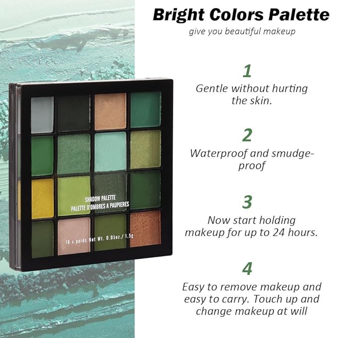 16 Colors Green Olive Matte Shimmer Eyeshadow Palette for Eye Makeup,High Pigmented White Gray Eye Shadow Primers Powder Palet de sombras de ojos-Velvo Beauty
