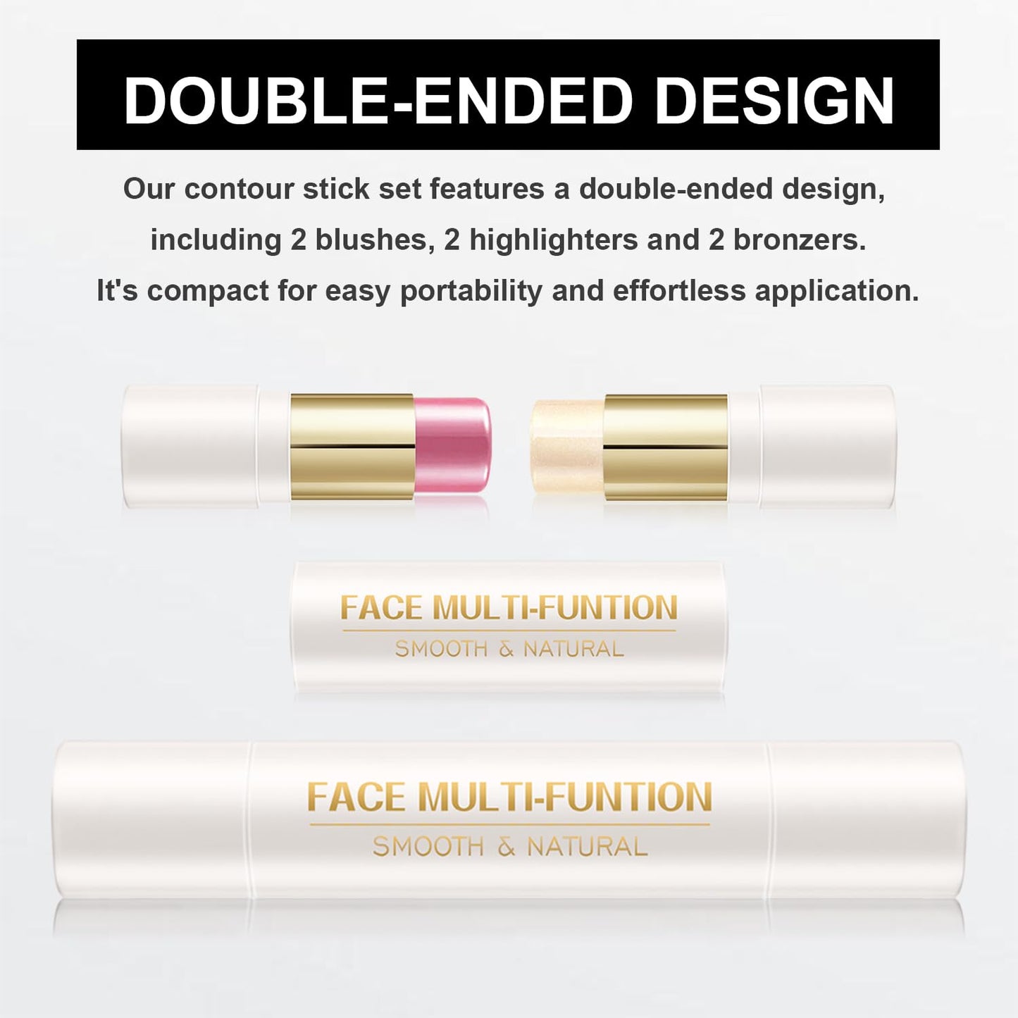 6 Colors Cream Contour Stick Makeup Kit, Shades with Blush, Highlighter and Bronzer, Double Ended Contour Stick for Cheeks, Waterproof and Long Lasting, Matte and Dewy Finish (Set A)-Velvo Beauty