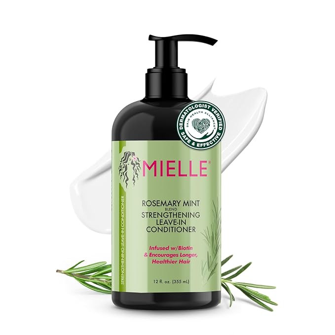 Mielle Organics Rosemary Mint Strengthening Leave In Conditioner for Curly Hair - Hydrating Hair Moisturizer Infused with Biotin to Soften, Protect & Boost Shine (12 Oz)-Velvo Beauty