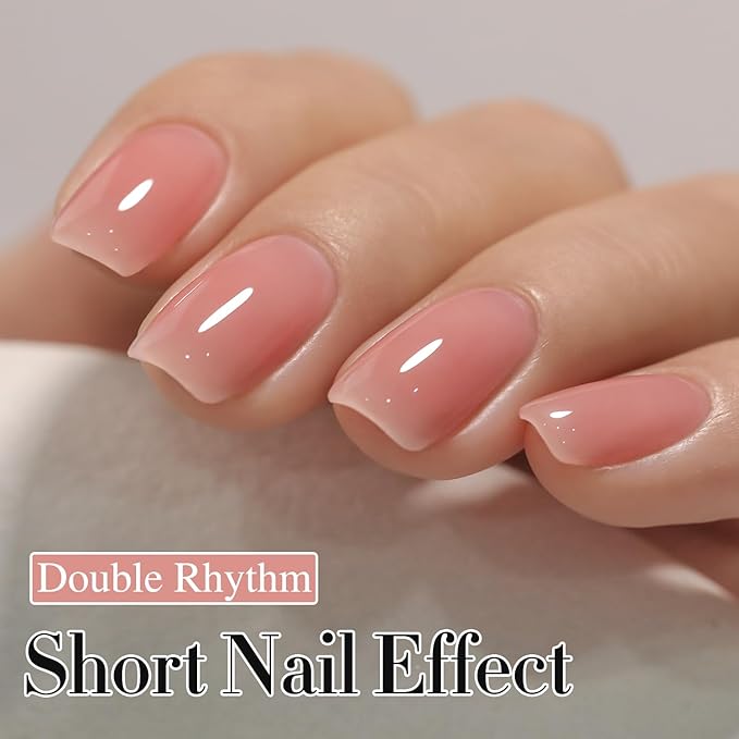 Double Rhythm Translucent Gel Polish Sheer Neutral Natural Light Milky Same Color Same Bottle 15ML Jelly Nail Polish Nail Art DIY at Home (Pink Clear-A1323)-Velvo Beauty