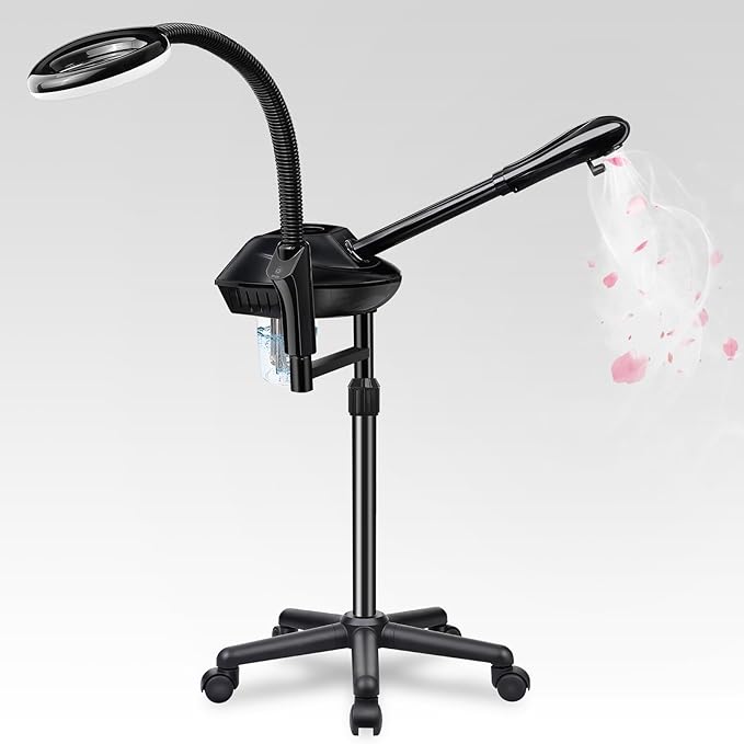 Facial Steamer for Ozone Humidifier Atomizer Attach 5× Magnifier and Light, Professional Face Steamer Clean Skin Firming Pores and Moisturizing Suitable for a Beauty, Spa, at Home-Velvo Beauty