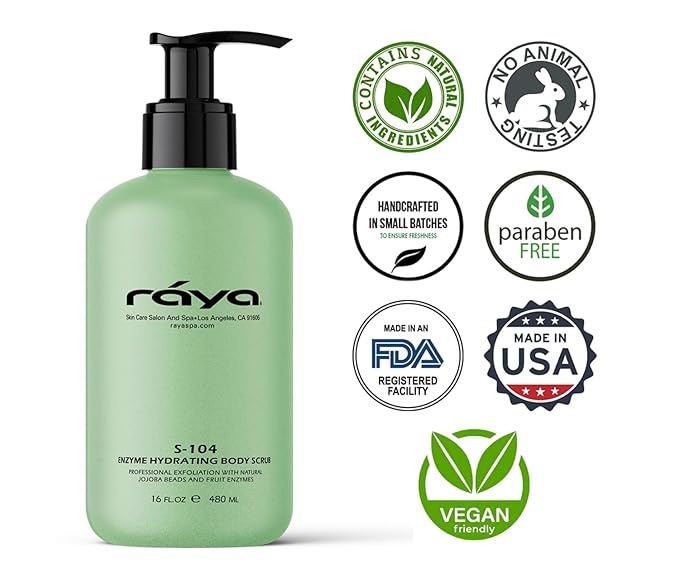 RAYA Enzyme Hydrating Body Scrub 16 oz Cucumber Scent (S-104) | Gentle and Exfoliating Body Scrub | Made with Seaweed, Jojoba Beads, and Fruit Enzymes-Velvo Beauty