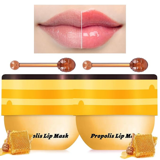 2 Pcs Bee Lip Balm Honey Pot, Lip Mask Overnight Honey Lip Balm Lip Exfoliate with Stick, Moisturizing Sleeping Lip Mask Day & Night Lip Care - Hydrate Repair Prevent Dry Cracked Scrub (2 Honey)-Velvo Beauty