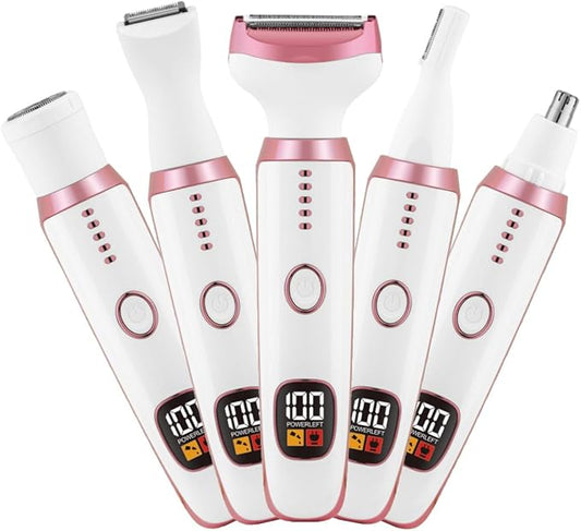 Electric Razors for Women, Bikini Trimmer for Women 5 in 1 Body Shaver for Nose Hair Face Eyebrow Arms Legs Armpit Underarm Pubic Area, Replaceable Lady Facial Razor Painless USB Charge Female Gift-Velvo Beauty
