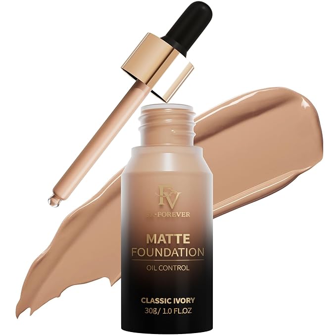 FV Full Coverage Liquid Foundation Makeup, Long Lasting Matte Foundation with Flawless Finish, Concealing & Minimizing Pores, Oil Control Waterproof for Oily Combination Skin, 1 Fl. Oz(Classic Ivory)-Velvo Beauty