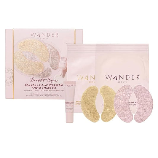 Wander Beauty Bright Eyes Baggage Claim Set - Skin Care Gift Set Includes Award-Winning Under Eye Masks & Eye Cream - The Perfect Gift for Brighter Under Eyes - Clean Beauty Gifts for Women - 0.33 oz-Velvo Beauty
