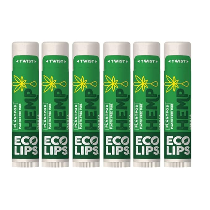 Eco Lips Organic Hemp Lip Balm with Beeswax, Coconut Oil, Vitamin E to Soothe Chapped Lips. 100% Plastic-Free Plant Pod Packaging (Vanilla, 6-Pack)-Velvo Beauty
