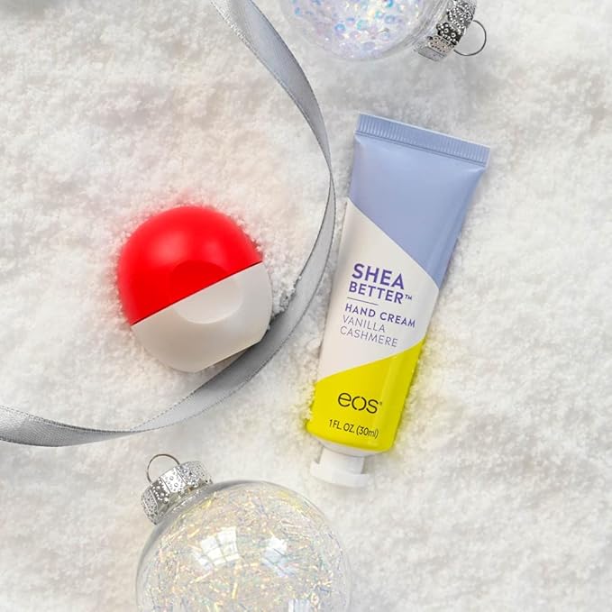 EOS Limited Edition Holiday Collection- Candy Cane Swirl Lip Balm & Vanilla Cashmere Hand Cream, 24-Hour Hydration, 2-Pack, Clear-Velvo Beauty