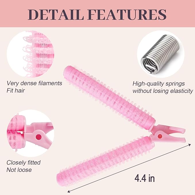 4PCS Volumizing Hair Clips for Root Lift & Volume - Instant Bangs Roller Clips for Effortless Curls & Lift - Velcro Rollers For Hair - Hair Rollers For Women - Pink-Velvo Beauty