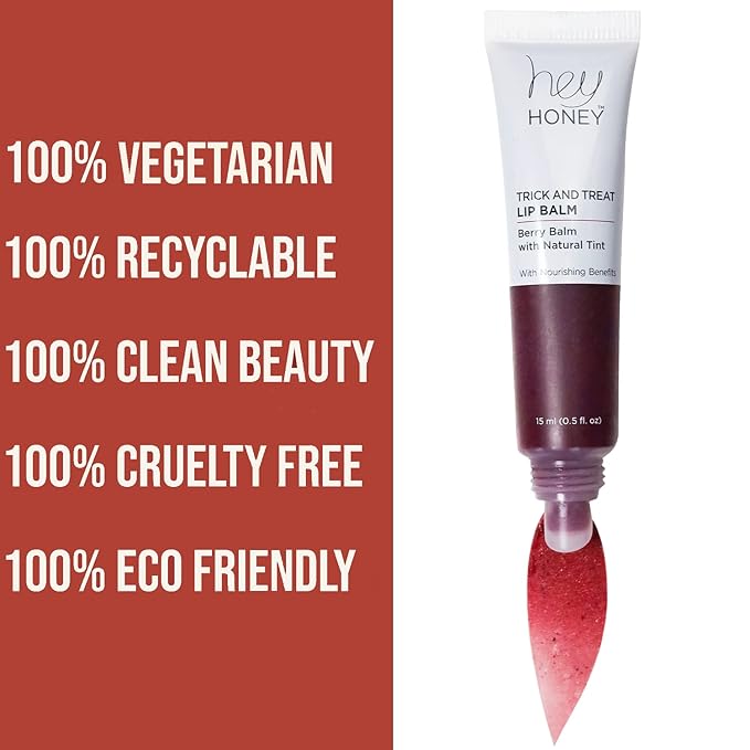 Hey Honey Skincare Trick and Treat Honey Berry Plumping Lip Balm | 2 In 1 Natural Tint with Hydrating & Moisturizing Properties | Targeting Your Lips Area Wrinkles | 0.5 oz (Honey Berry)-Velvo Beauty