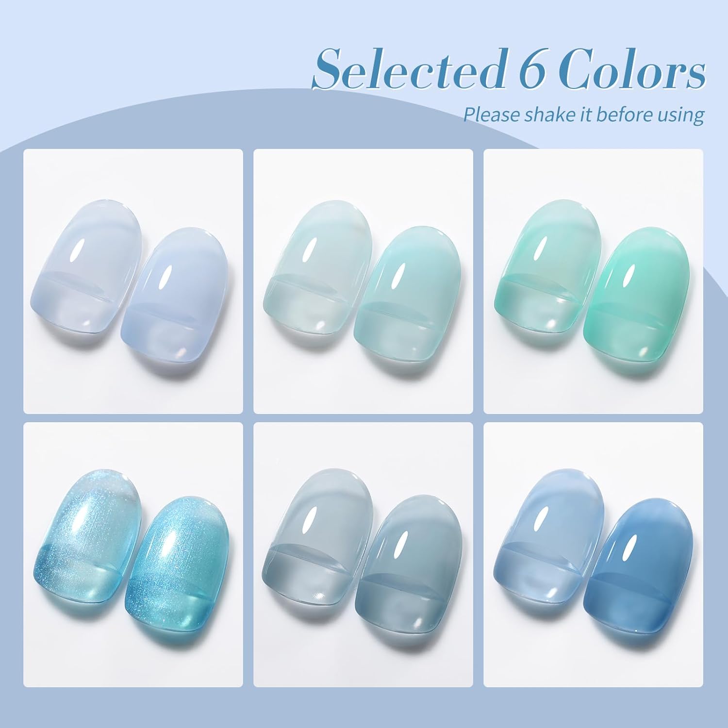 Born Pretty Jelly Blue Gel Nail Polish Set Sheer Transparent Blue Gel Polish Nail Art Manicure DIY at Home 6PCS-Velvo Beauty