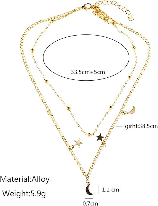 Boho Star Moon Necklace Choker Gold Layered Star Choker Necklace Crescent Moon Necklace Celestial Necklace Chain Festival Jewelry for Women and Girls-Velvo Beauty
