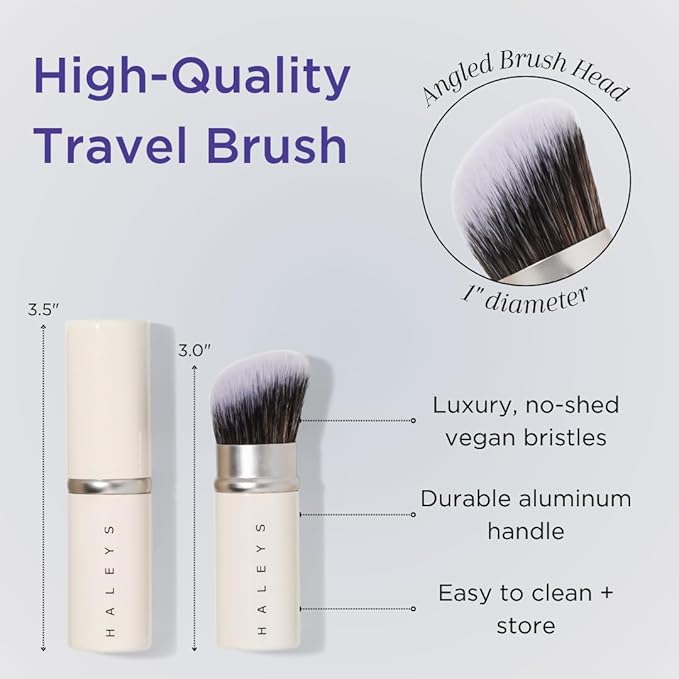 HALEYS Retractable Face Brush, VEGAN Dense, Angled Bristles & Adjustable Sleeve, Portable Makeup Brush for Quick, Easy Streak-Free Blending of Liquids, Creams, Powders, Travel-friendly Mess-Free Cap-Velvo Beauty