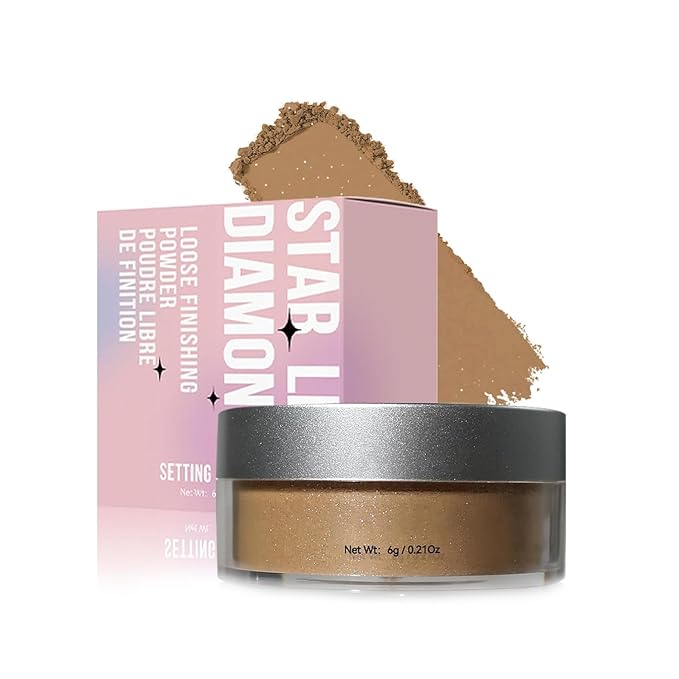 Loose Face Powder Setting Powder, Shimmer Glitter Loose Powder, Matte Finishing Powder Shine, Waterproof, Oil Control, Lightweight Face Powder Makeup for All Skin Tones (Dark Brown Shimmer)-Velvo Beauty