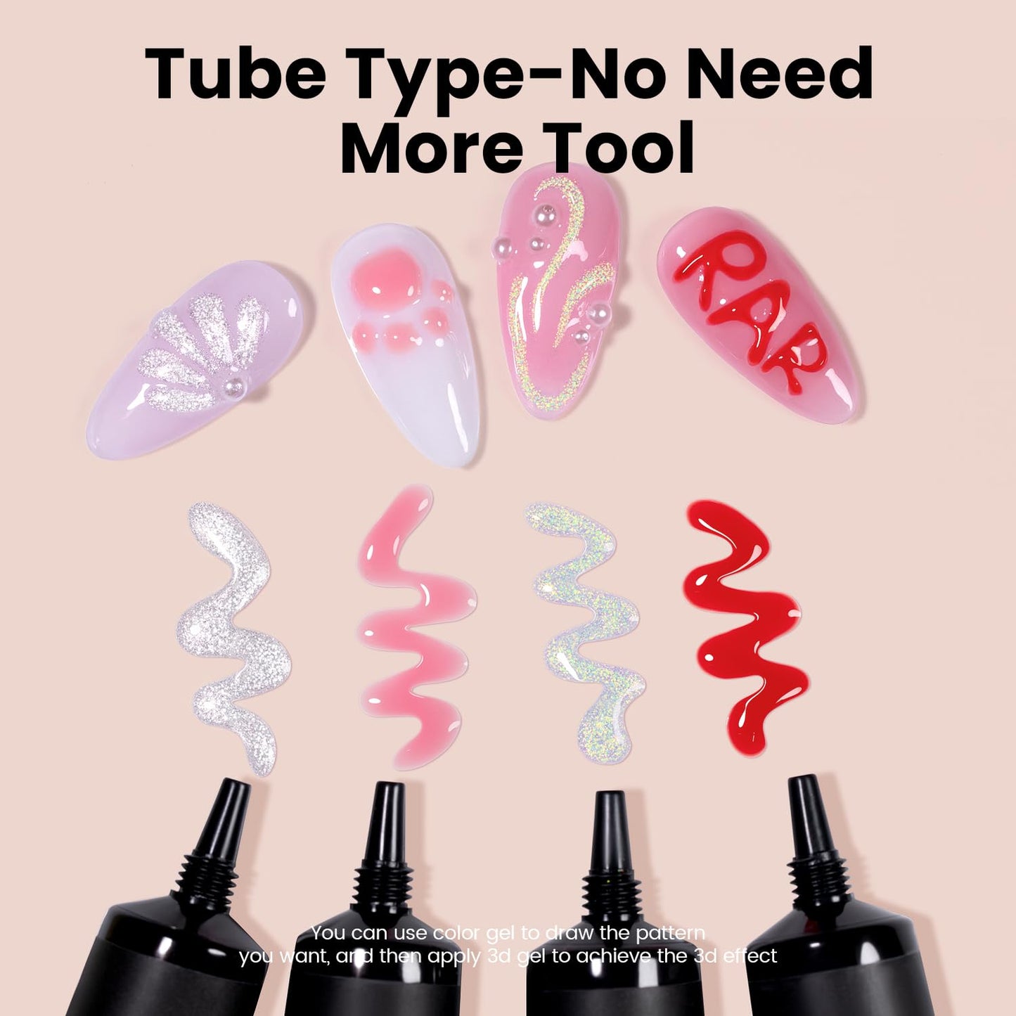 RARJSM 3D Nail Art Sculpture Gel Nail Polish Multi Color Pearlescent Yellow Green Glitter No Wipe DIY Drawing Hard Nail Craving Sculpting Gel UV LED Curing Requires Nail Decoration Manicure Design-Velvo Beauty