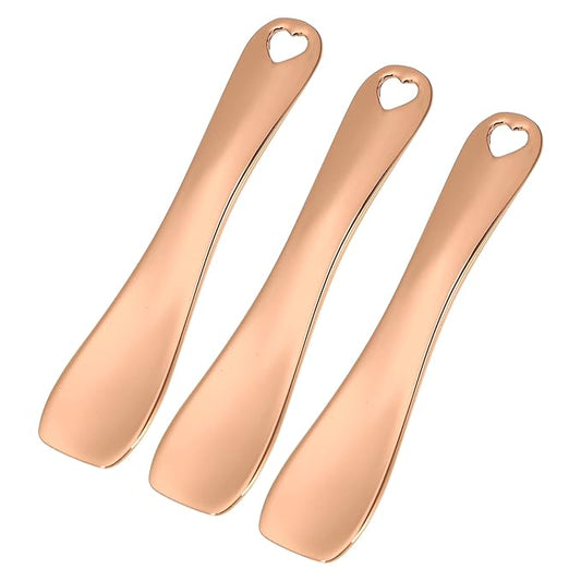 VOCOSTE 3 Pcs Makeup Spatula Mini Spoon, Eye Cream Massage Sticks Beauty Scoop, for Facial Cosmetic Face Cream, Heart Shape 2.36"x0.49", Rose Gold Tone-Velvo Beauty