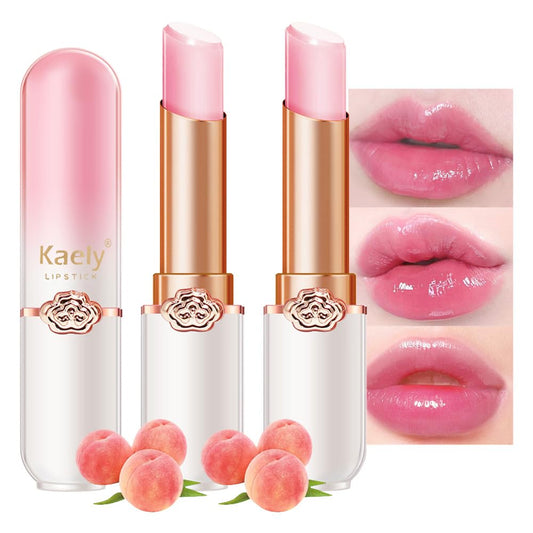 Kaely 2Pcs Peach Hydrating Lipstick Tinted Lip Balm, Color Changing PH Lipstick Makeup, Korean Magic Lip Stain Long Lasting Waterproof, labiales magicos 24 horas originales-Velvo Beauty