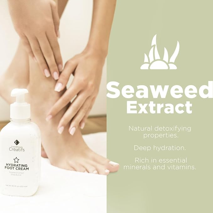 Hydrating Foot Cream for Dry Cracked Heels and Feet, 8.5 fl. oz., Deep Moisturizing Seaweed Extract and Shea Butter, Restores Soft Supple Skin-Velvo Beauty