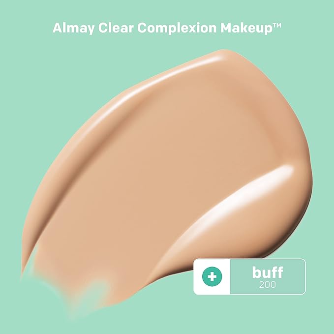 Almay Clear Complexion Acne Foundation Makeup with Salicylic Acid - Lightweight, Medium Coverage, Hypoallergenic, -Fragrance Free, for Sensitive Skin , 200 Buff, 1 fl oz.-Velvo Beauty