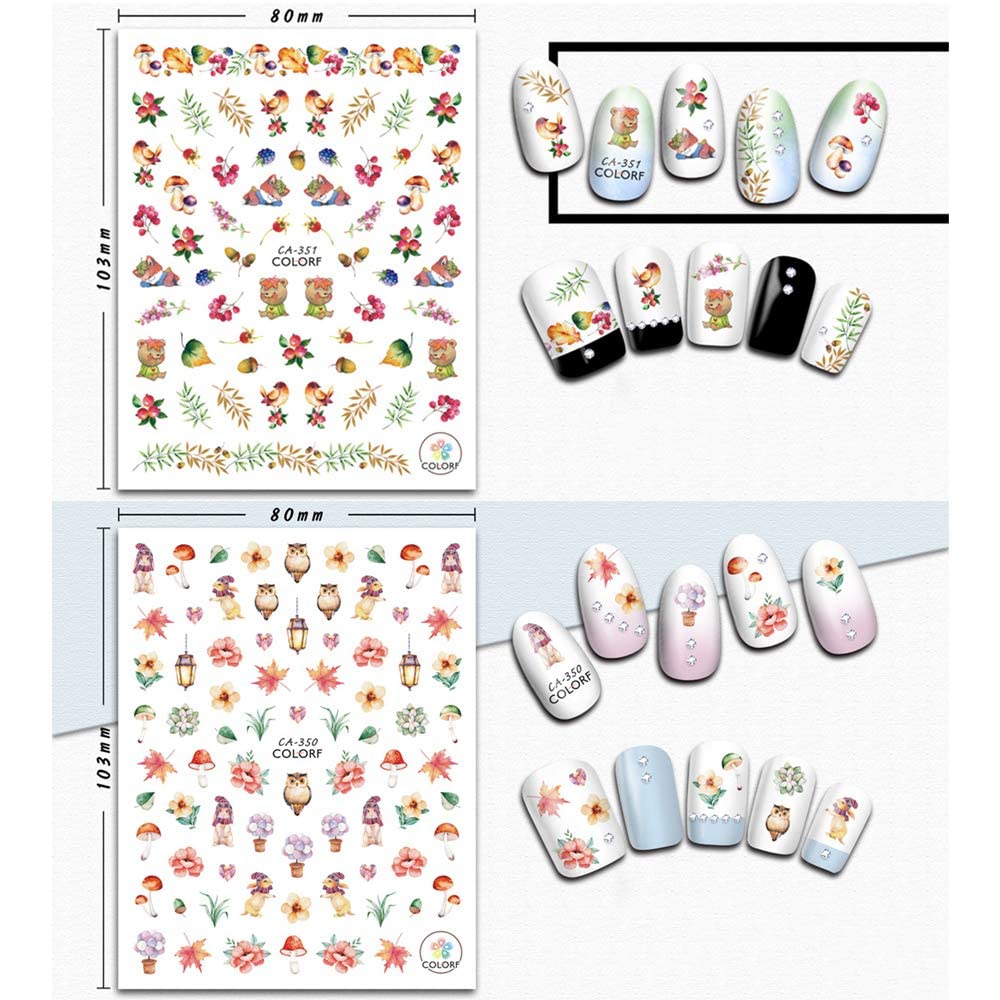Kalolary Autumn Fall Nail Art Stickers Decals Maple Leaves Decals 3D Nail Stickers Harvest Pumpkin Maple Leaves Sunflower Squirrel for Women Girls Kids DIY Nail Design-12 Sheets-Velvo Beauty