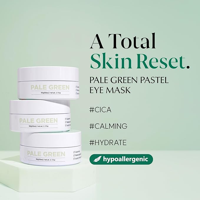 Pale Green Pastel Eye Mask - Cooling Eye Patches for Puffy Eyes | Skin-Firming Under Eye Patches for Sagging Skin | Soothing Under Eye Mask Patches (3.04 fl oz, 30 Sets, 60 EA)-Velvo Beauty