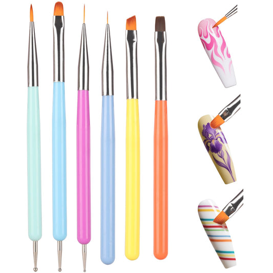 Nail Art Brushes Kit, Multifunctional Nail Brushes for Nail Art Nail Design Brush Gel Nail Brush for Nail Extension Nail Art Liner Brush Dotting Tools for DIY (6PCS Brushes)-Velvo Beauty