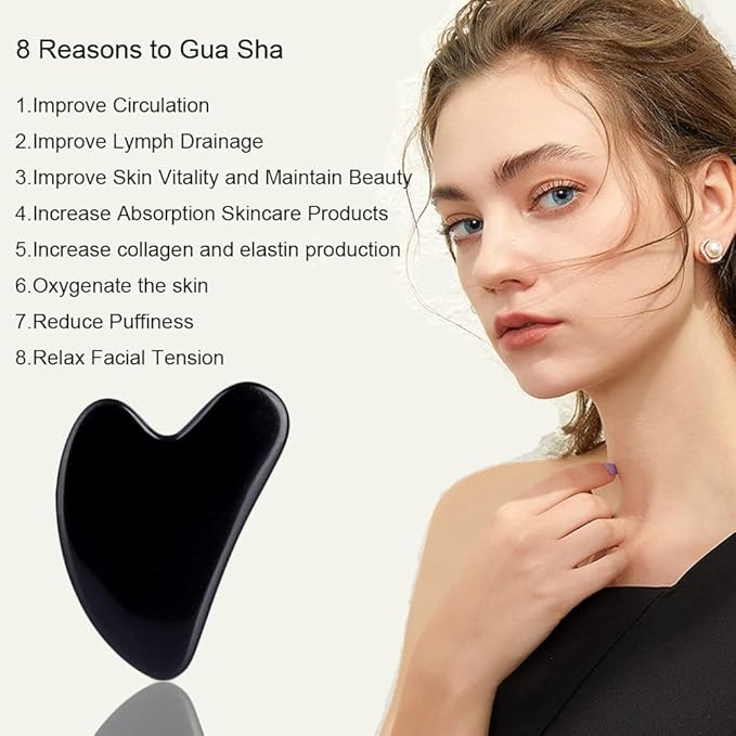 Ditind Gua Sha Facial Tools, Black Obsidian Gua Sha Massage Tool, Natural Jade Guasha Tool for Face and Body Skin Massage. Gua Sha Set for SPA Acupuncture Therapy, Trigger Point Treatment.-Velvo Beauty