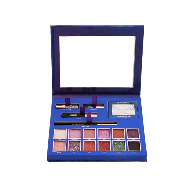 Profusion Cosmetics Euphoric Glam Eyes, Transform Your Appearance with Crystal Face Jewels and More, Sparkle all Day and Night with all in one Eyeshadow Palette to Unleash Your Inner Glam-Velvo Beauty
