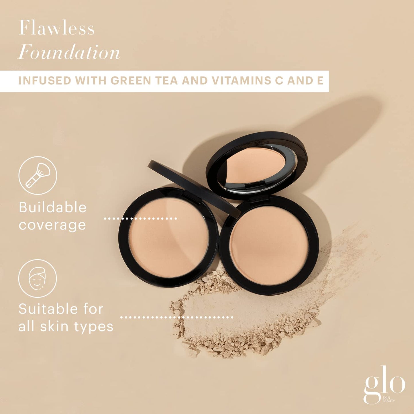 Glo Skin Beauty Pressed Base Powder Foundation Makeup (Honey Light) - Flawless Coverage for a Radiant Natural, Second-Skin Finish-Velvo Beauty